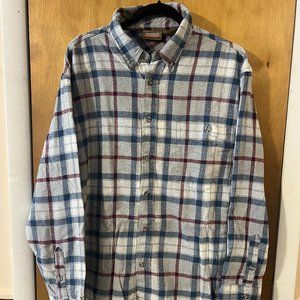 Blue Stream Outdoors Mens Blue Grey & Red Plaid Long Sleeve Button Down Shirt XL